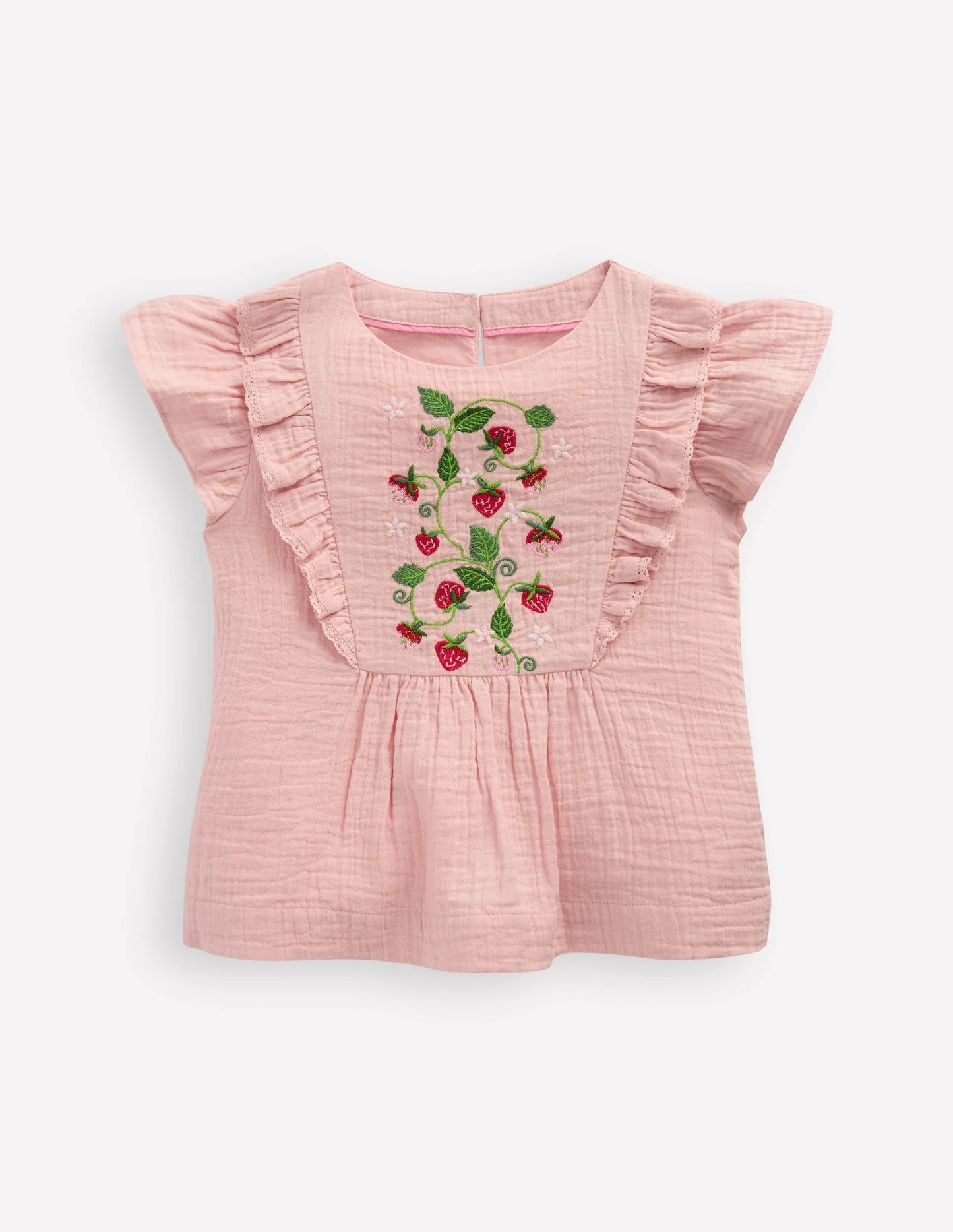 Embroidered Frilly Woven Top
