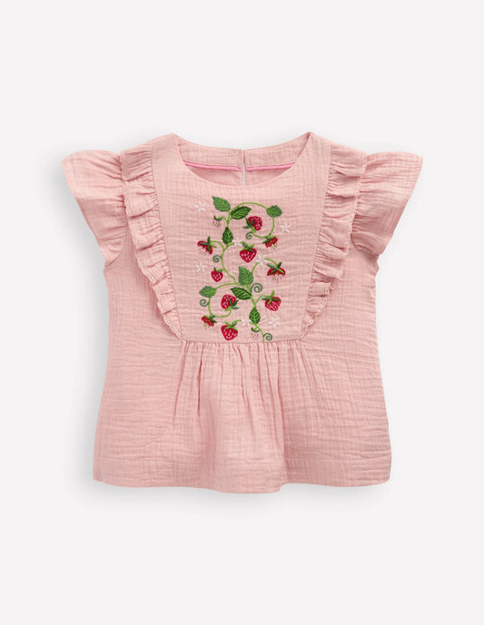 Embroidered Frilly Woven Top