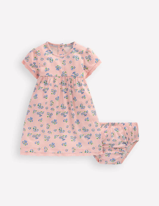 Broderie Trim Jersey Dress