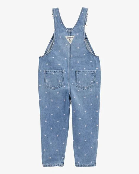 Toddler Heart-Print Knit Denim Overalls - Blue