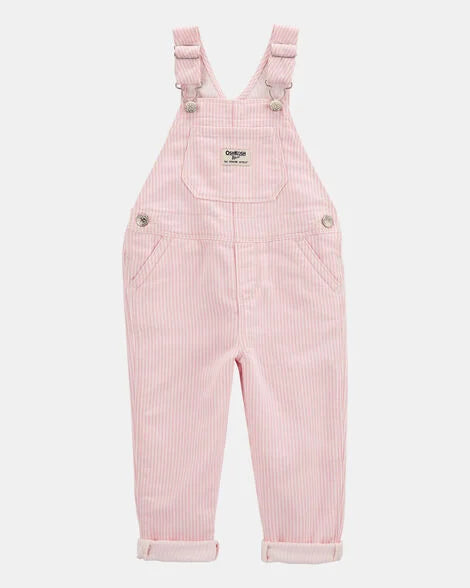 Toddler Knit Denim Hickory Stripe Overalls - Pink