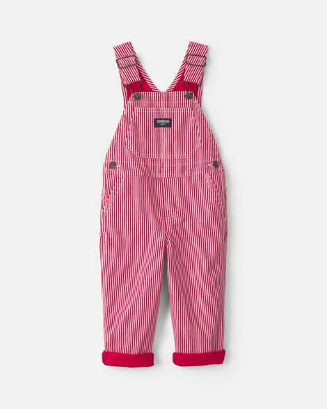 Baby Boy Hickory Stripe Overalls - Red/White