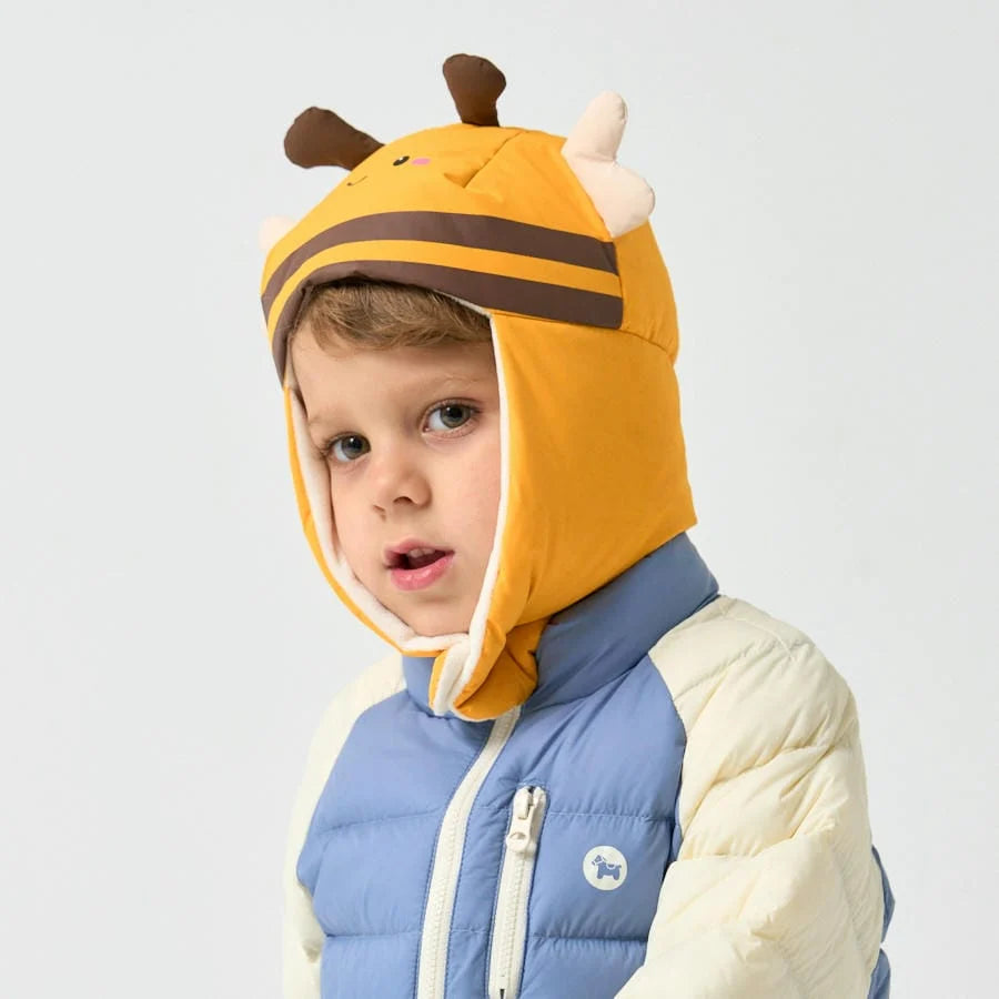 Baby Toddler White Duck Down Winter Hat - Bumblebee