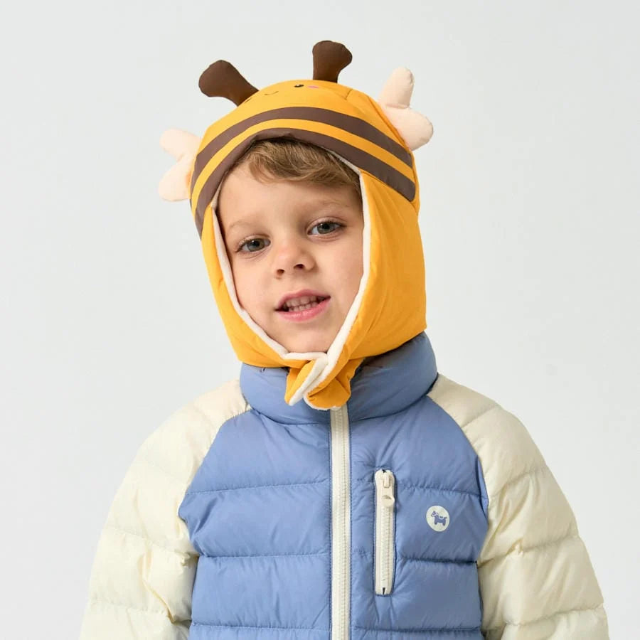 Baby Toddler White Duck Down Winter Hat - Bumblebee