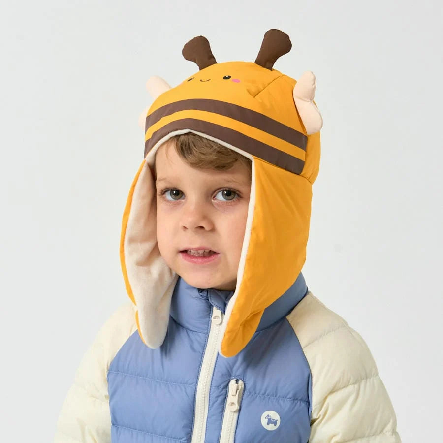 Baby Toddler White Duck Down Winter Hat - Bumblebee