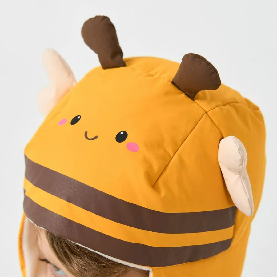 Baby Toddler White Duck Down Winter Hat - Bumblebee