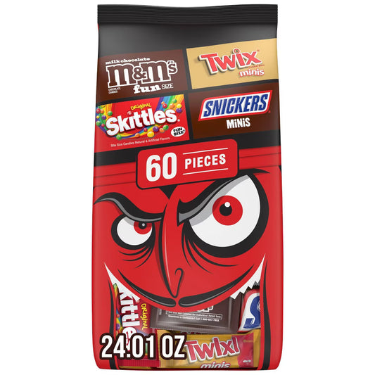 Mars - M&M's, Snickers, Skittles & Twix Halloween Chocolate and Fruit Candy Variety Pack Bulk Bag - 24.01oz/60ct