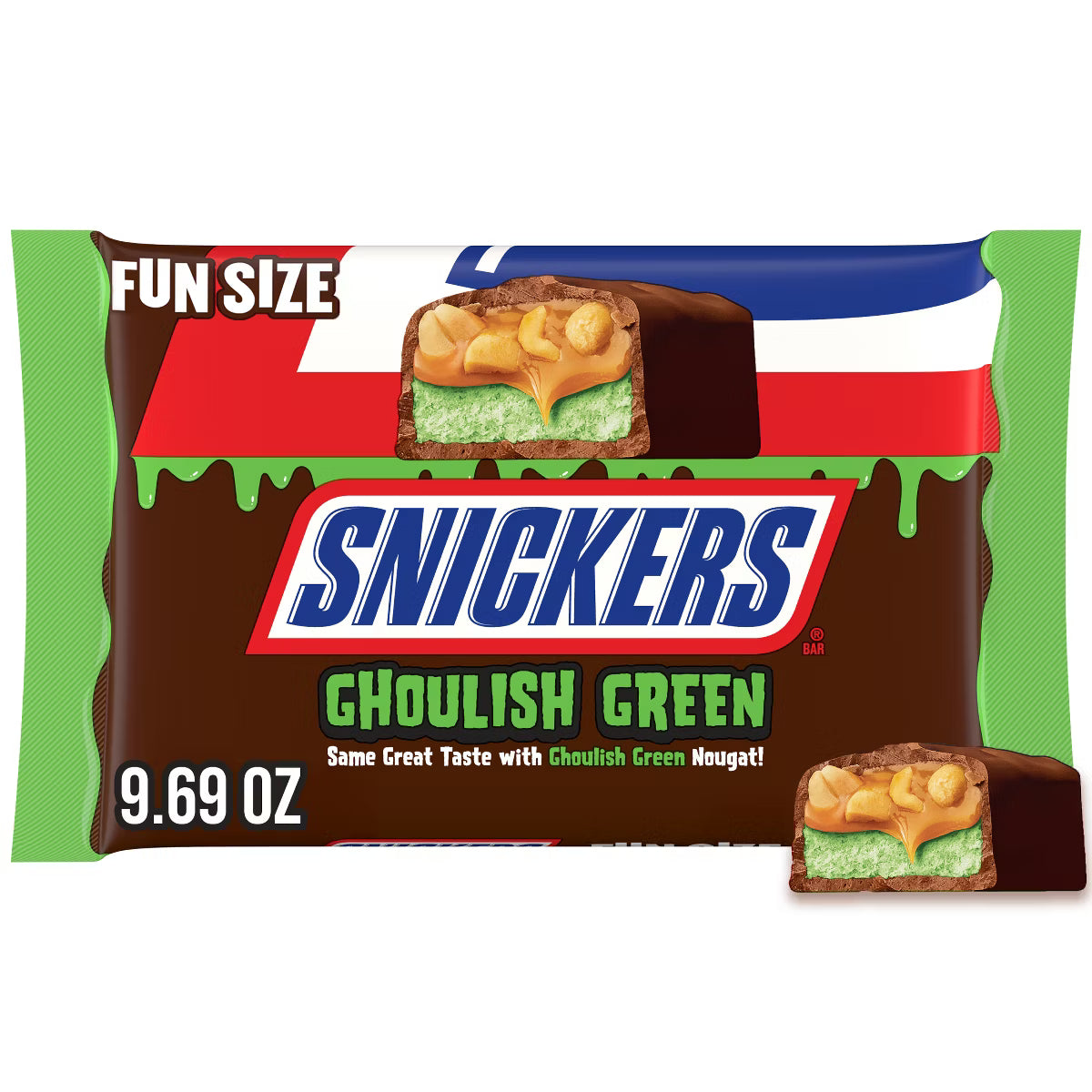 Snickers Ghoulish Green Candy Bars Halloween Chocolate - 9.69oz