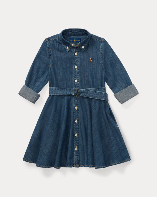 Belted Cotton Denim Shirtdress
