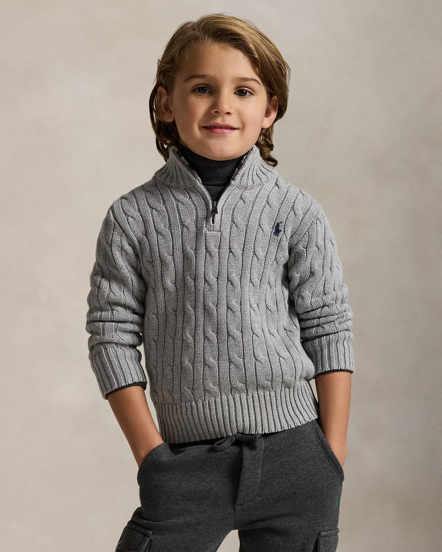 Cable-Knit Cotton Quarter-Zip Sweater (3 Colors)