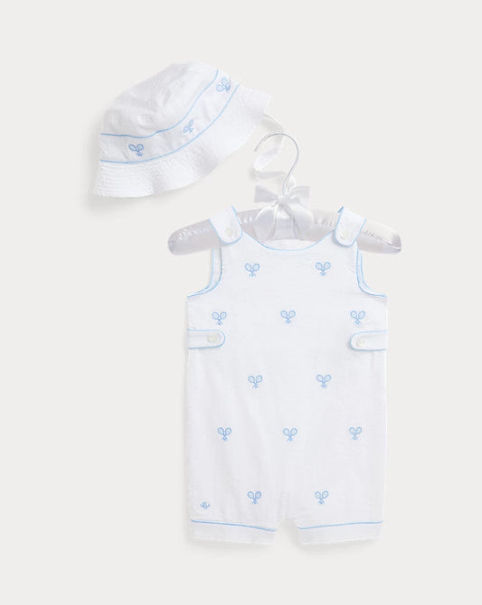 Tennis Seersucker Shortall & Hat Set