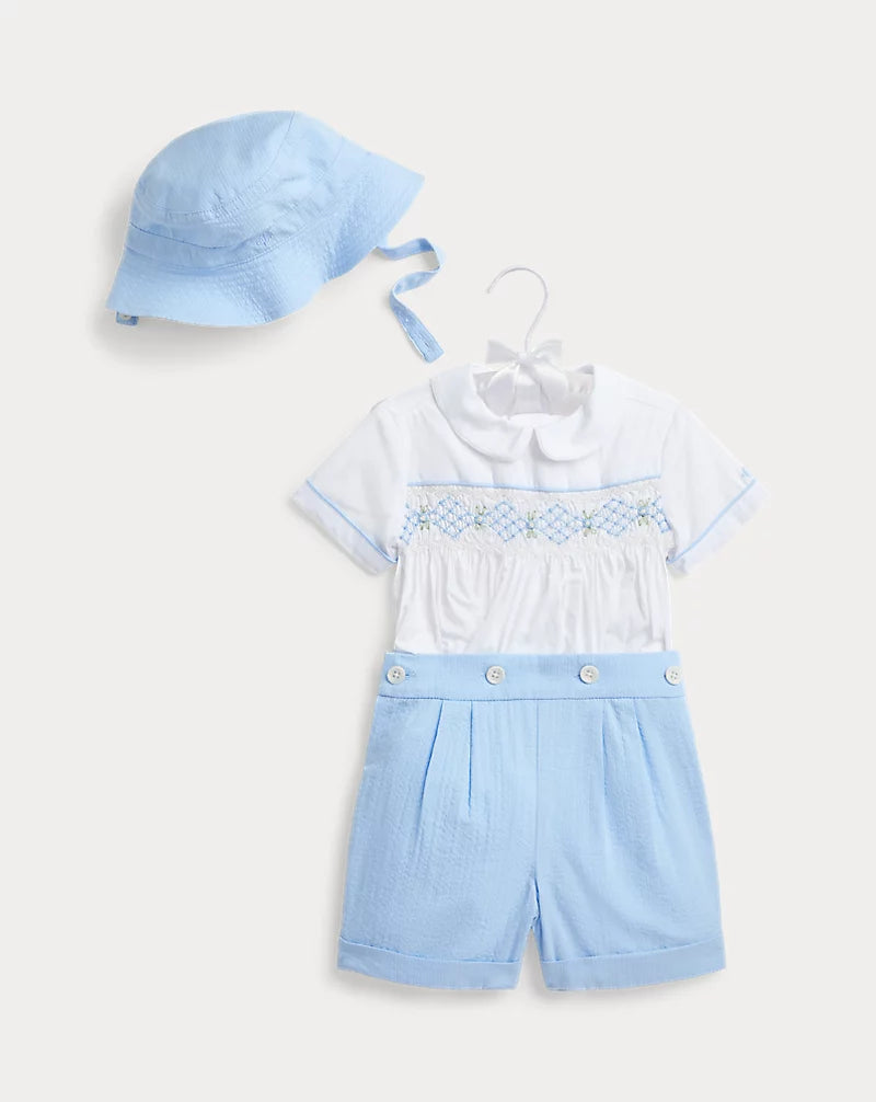 Cotton Shirt, Seersucker Short & Hat Set