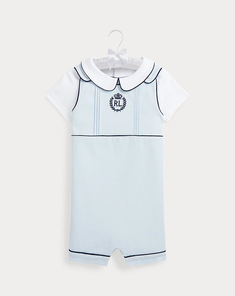 Cotton Bodysuit & Piqué Overall Set