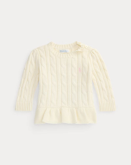 Cable-Knit Cotton Peplum Sweater