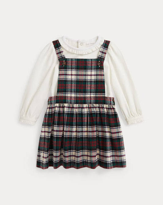 Cotton Bodysuit & Plaid Dress Set