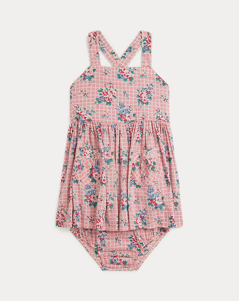 Floral-Print Slub Cotton Dress & Bloomer