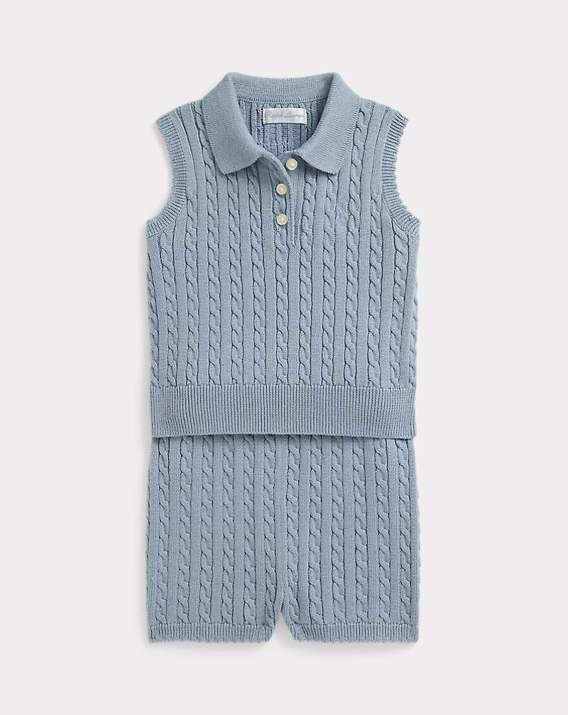 Mini-Cable Cotton Polo Sweater & Short