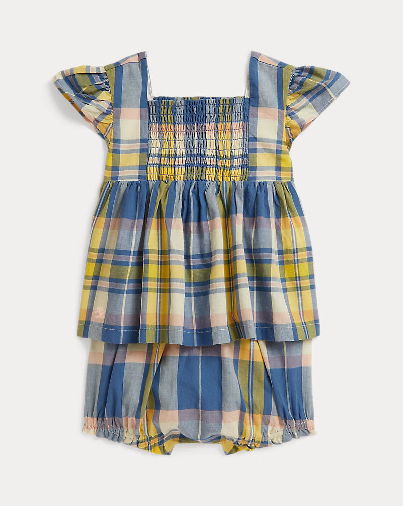 Plaid Smocked Cotton Top & Bloomer