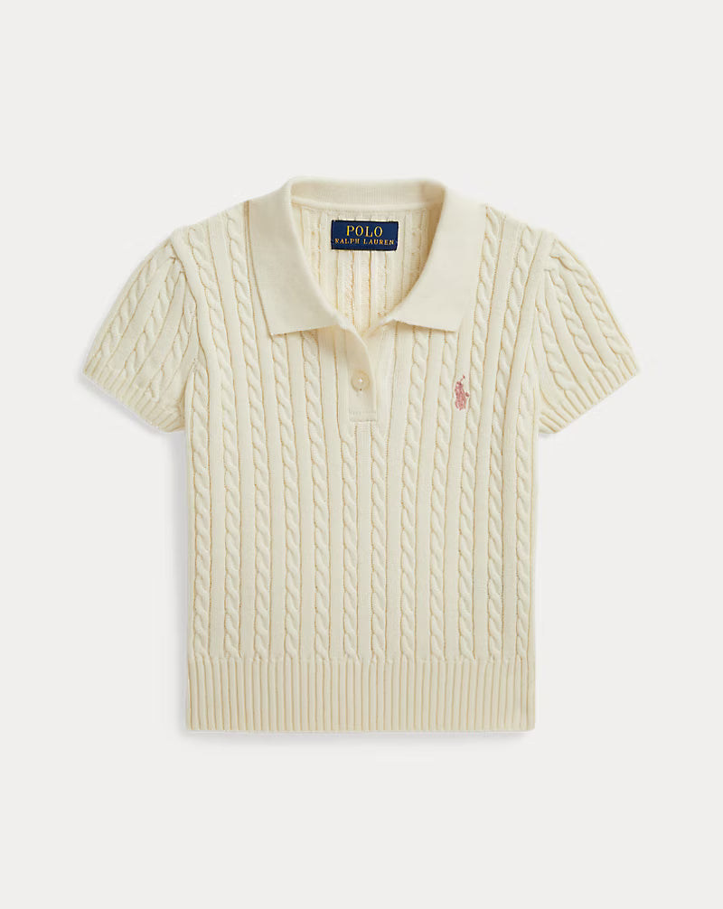 Mini-Cable Cotton Polo Sweater