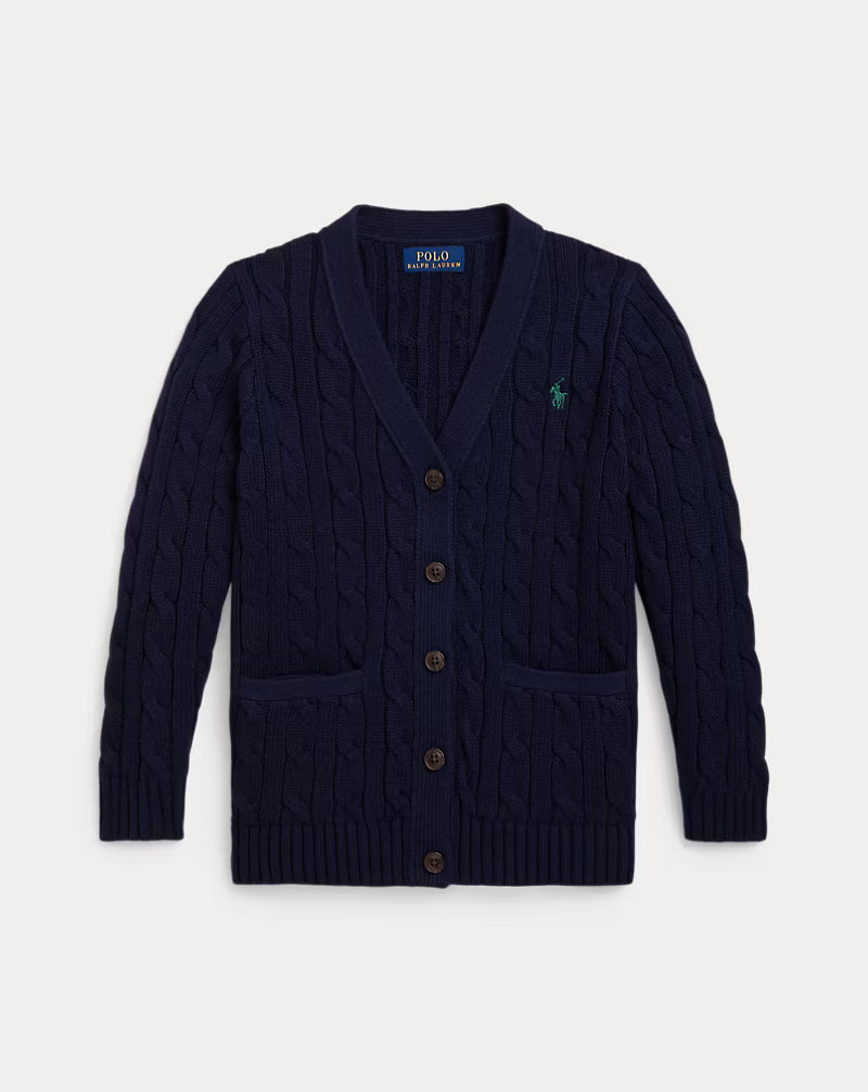 Cable-Knit Cotton V-Neck Cardigan (2 Colors)