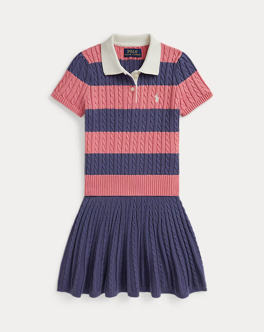 Cable Cotton Polo Sweater & Skirt Set