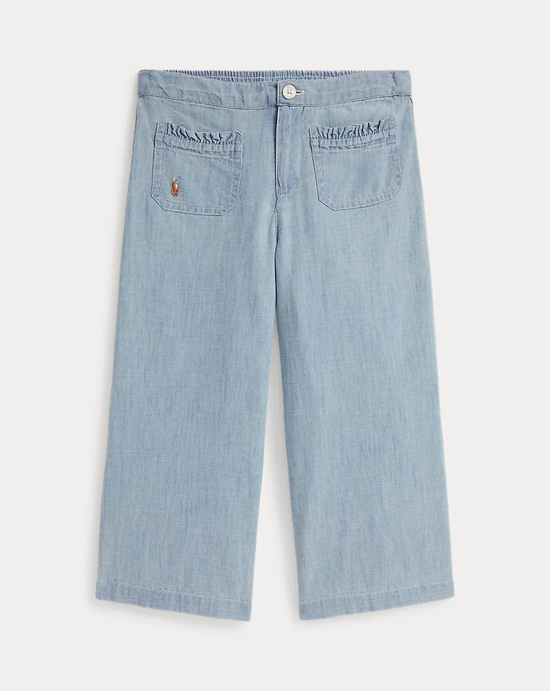 Indigo Cotton Chambray Wide-Leg Pant