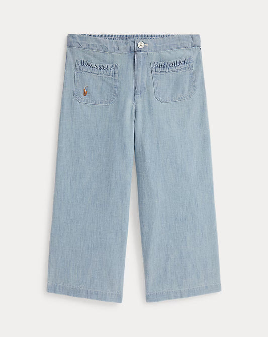 Indigo Cotton Chambray Wide-Leg Pant