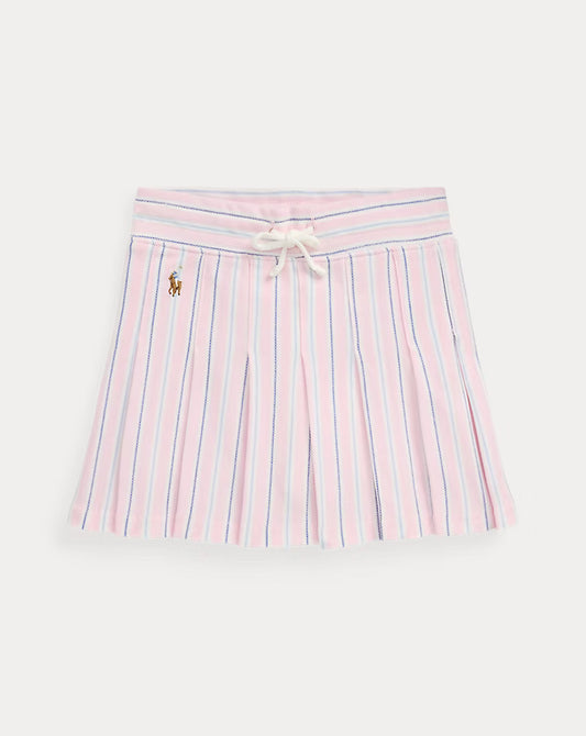 Striped Pleated Oxford Mesh Skort