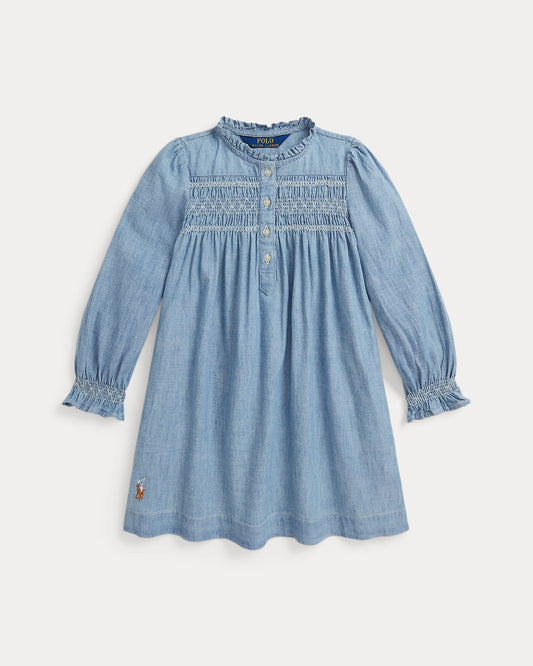 Smocked Indigo Chambray Dress