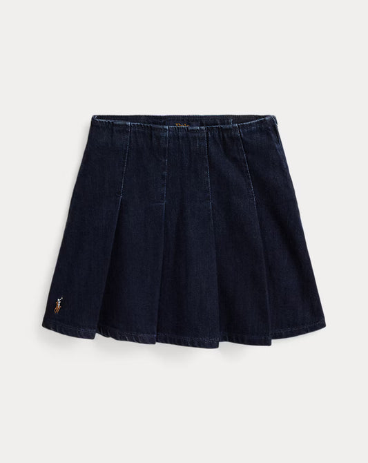 Pleated Cotton Denim Skirt