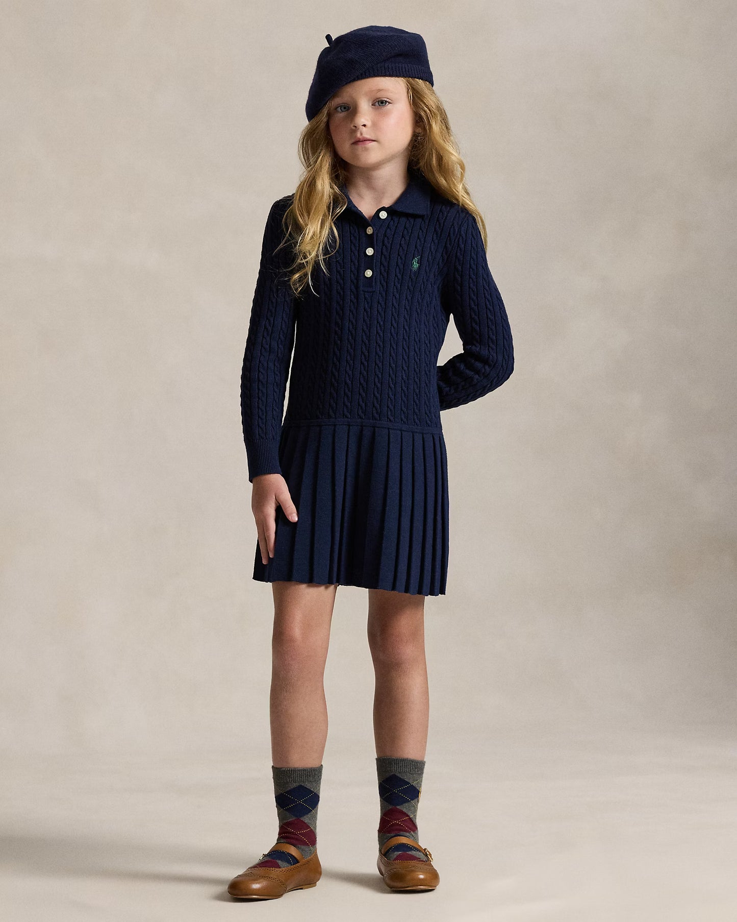 Mini-Cable Polo Sweater Dress (2 Colors)