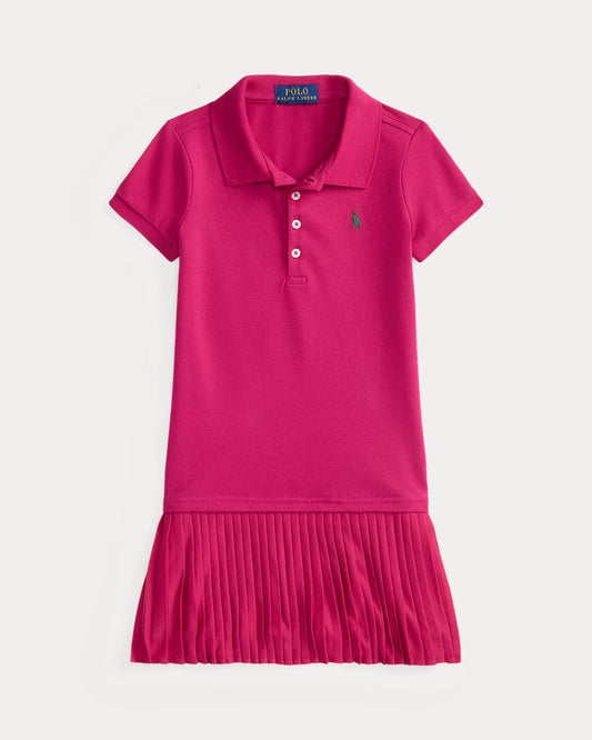 Pleated Stretch Mesh Polo Dress
