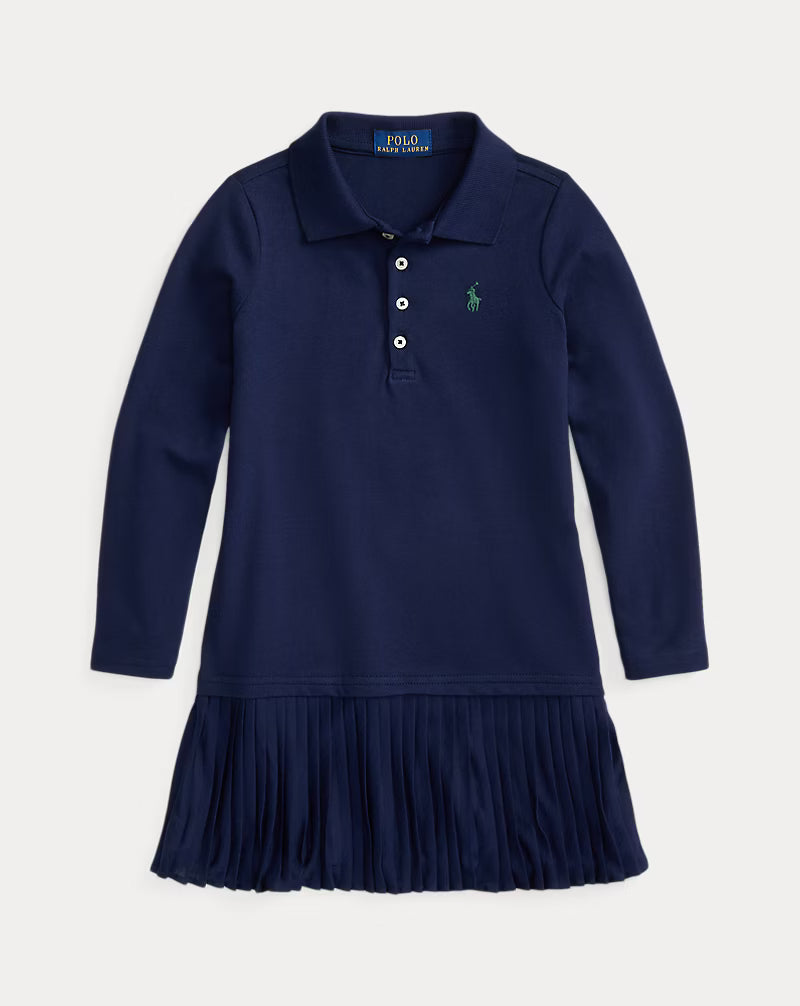 Pleated Stretch Mesh Polo Dress