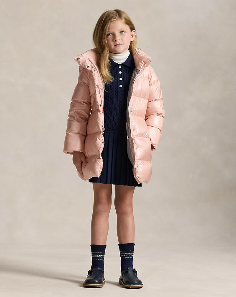 Metallic Down Hooded Long Jacket (2 Colors)