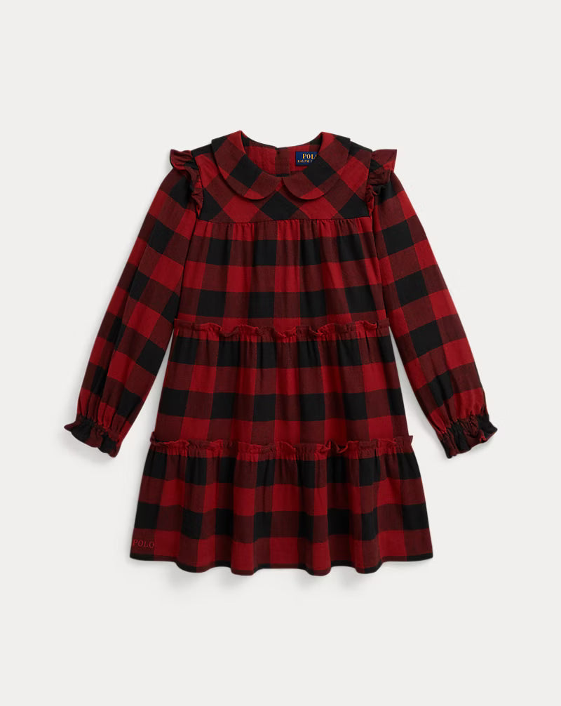 Buffalo Check Ruffled Cotton Twill Dress