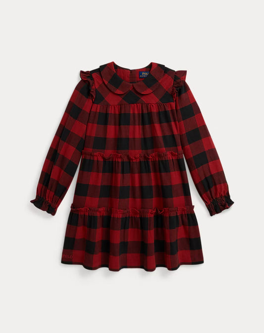 Buffalo Check Ruffled Cotton Twill Dress