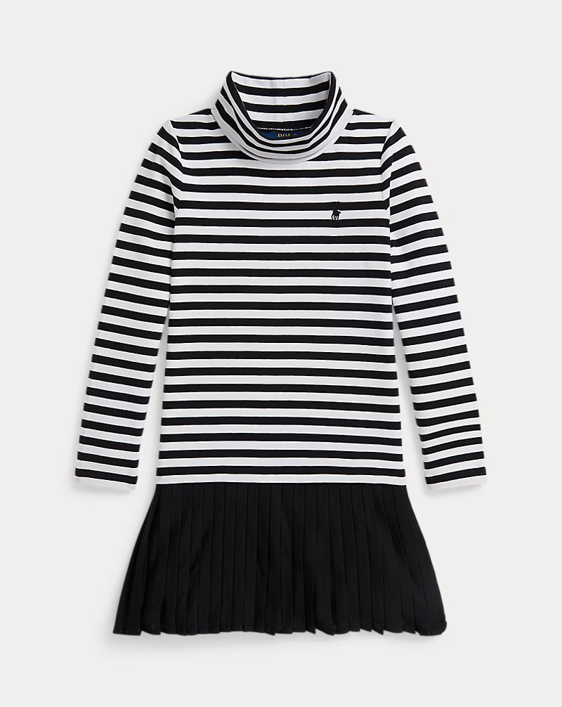 Striped Stretch Jersey Turtleneck Dress