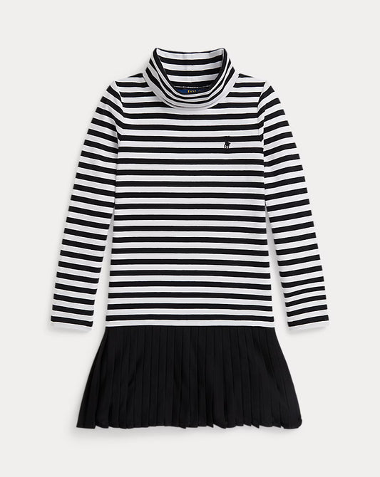 Striped Stretch Jersey Turtleneck Dress