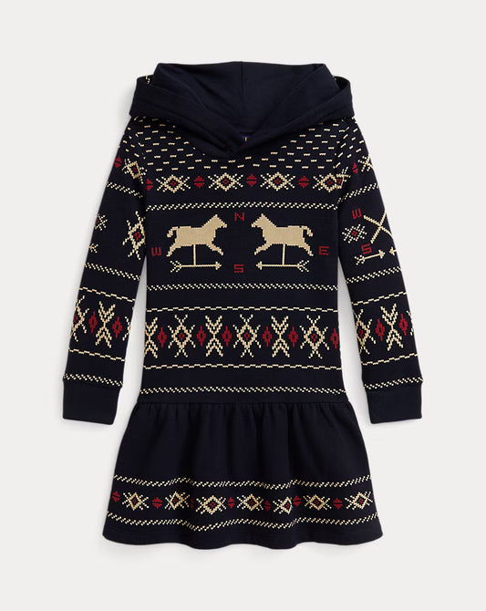 Patterned Fleece Hooded Dress