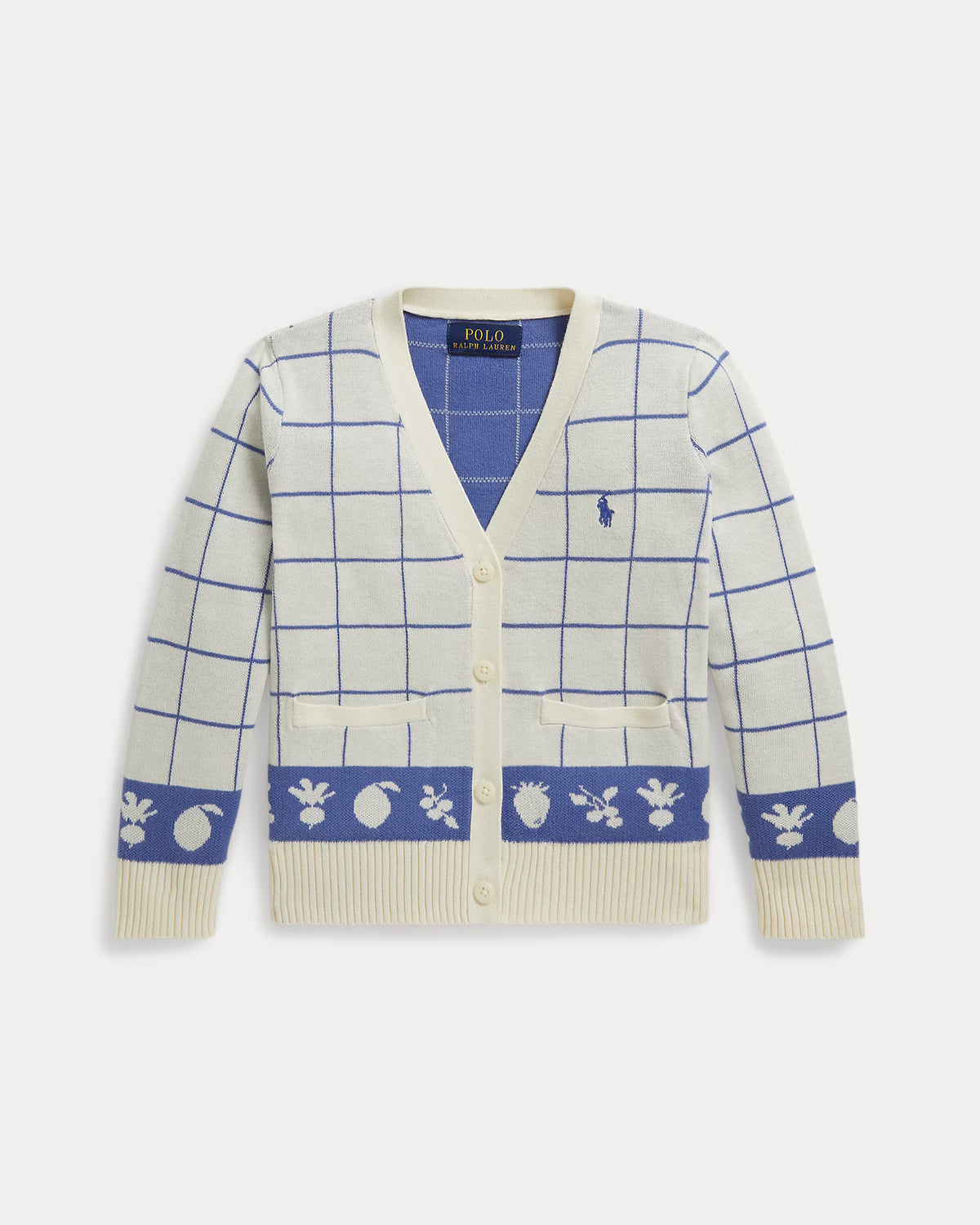 Windowpane Cotton V-Neck Cardigan