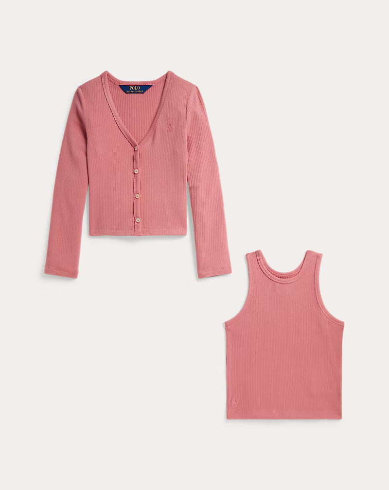 Ribbed Cardigan & Top Set (2 Colors)