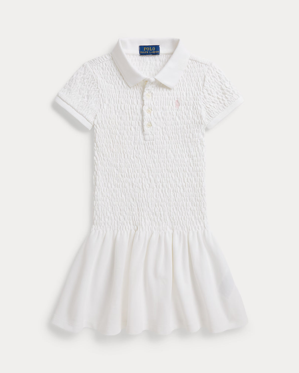 Smocked Stretch Mesh Polo Dress