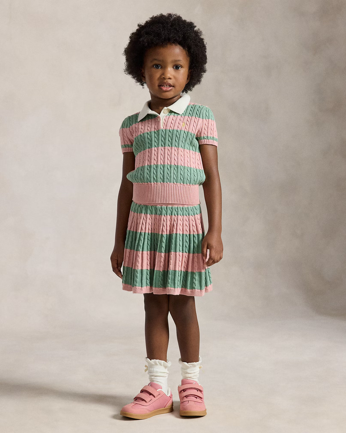 Striped Cable Cotton Sweater & Skirt