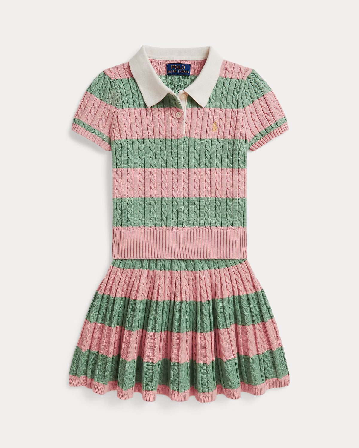 Striped Cable Cotton Sweater & Skirt