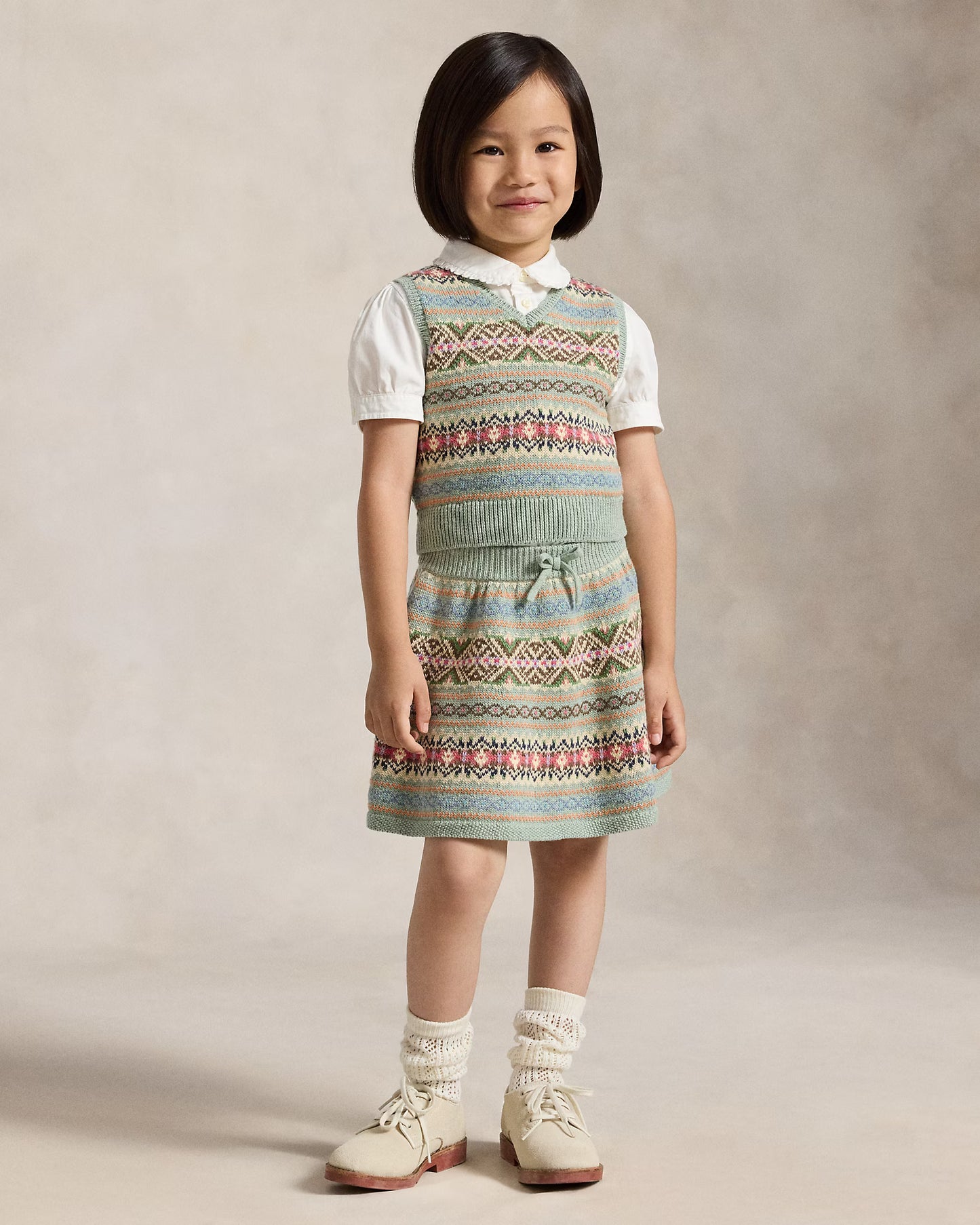 Fair Isle Cotton Sweater Vest & Skirt