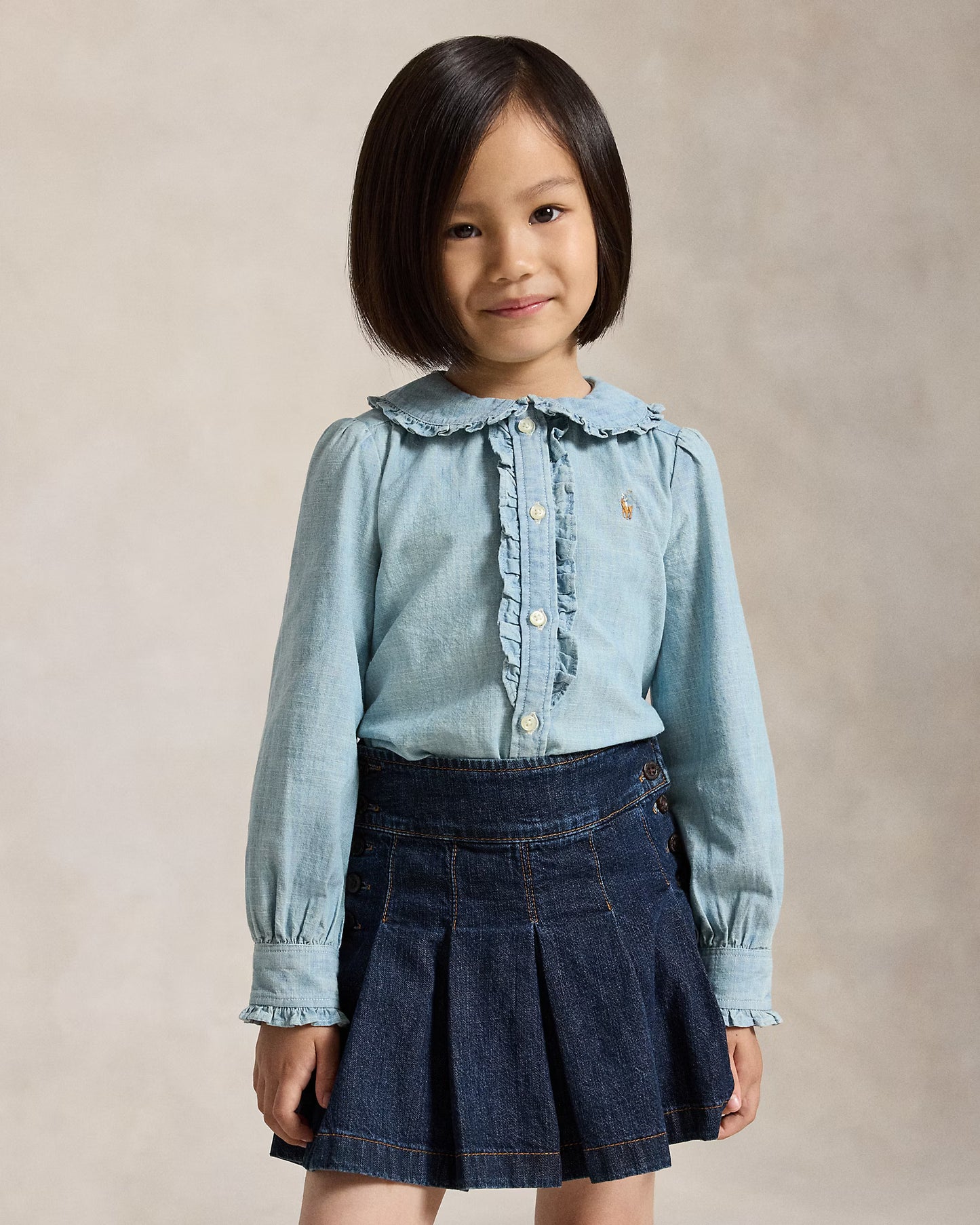Cotton Chambray Ruffled Top