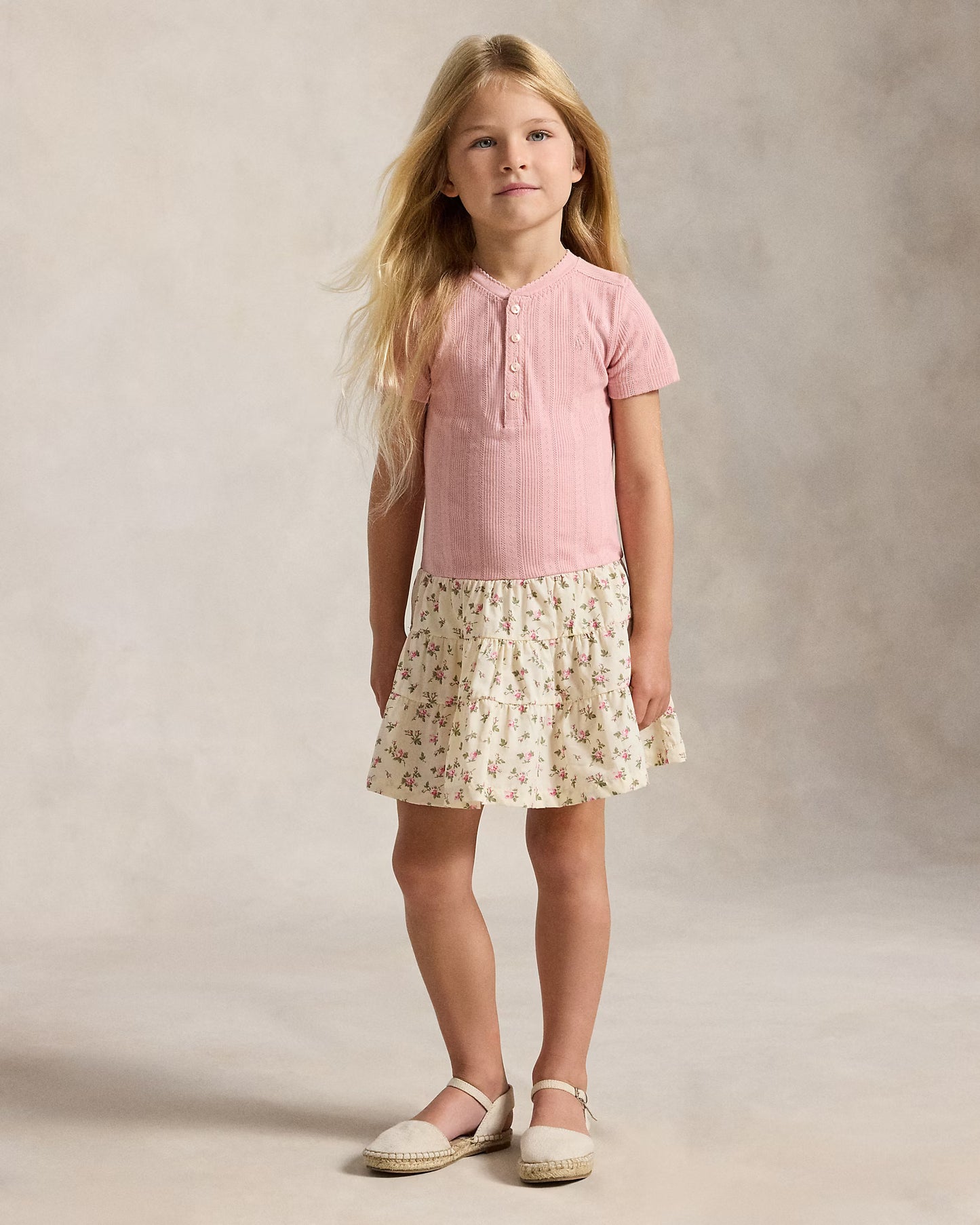 Floral-Skirt Pointelle-Knit Cotton Dress