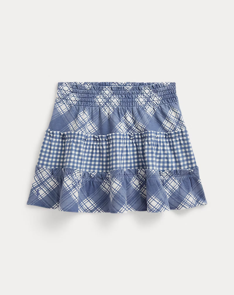 Plaid Tiered Cotton Jersey Skirt