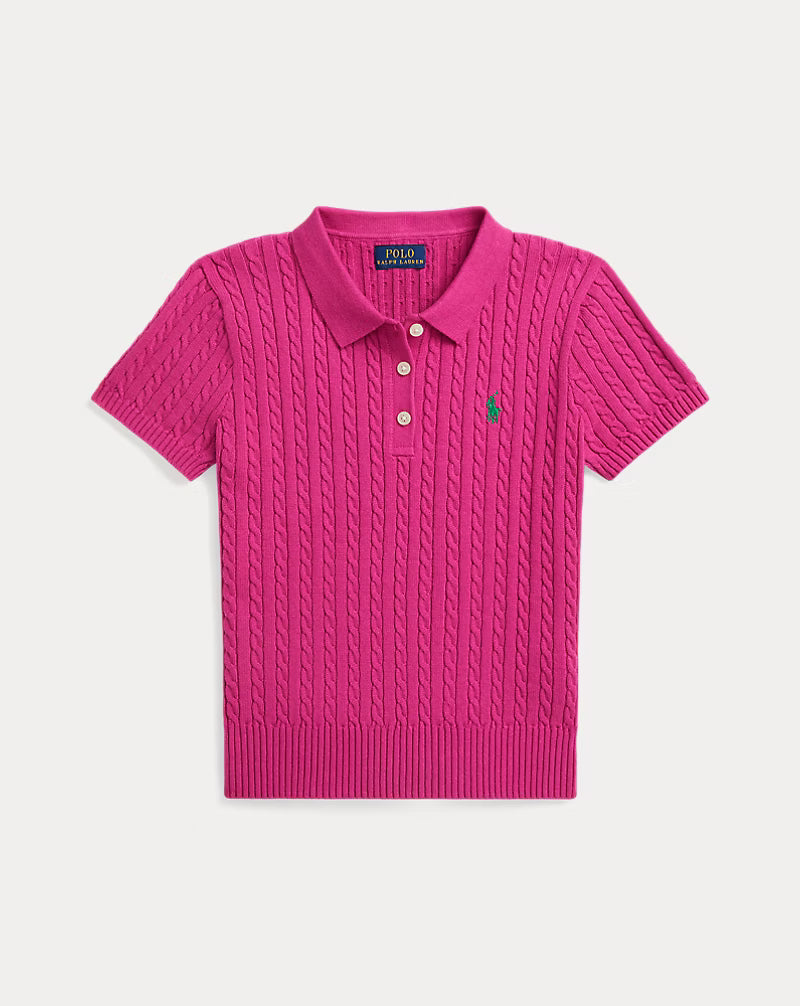 Mini-Cable Cotton Polo Sweater