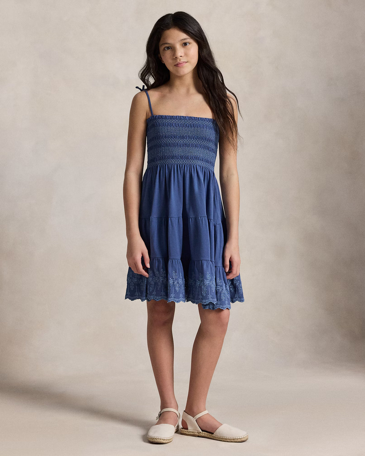 Smocked Eyelet Cotton Jersey Dress